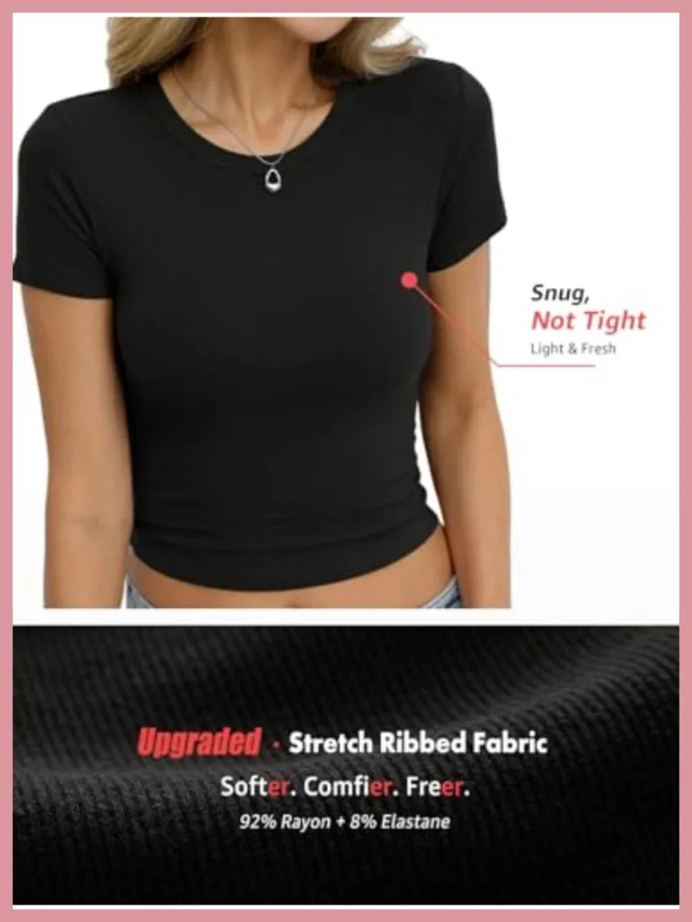 Ribbed Short Sleeve Crop Top Crewneck Fitted T Shirt Summer Y2K Going Out